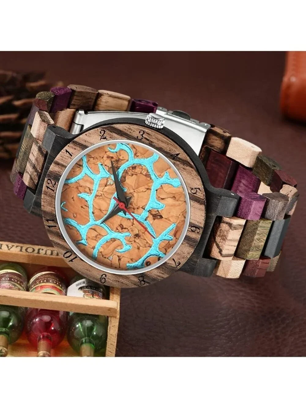 Men's Multi Color Classic Handmade Colorful Bamboo Analog Quartz Wooden Watch